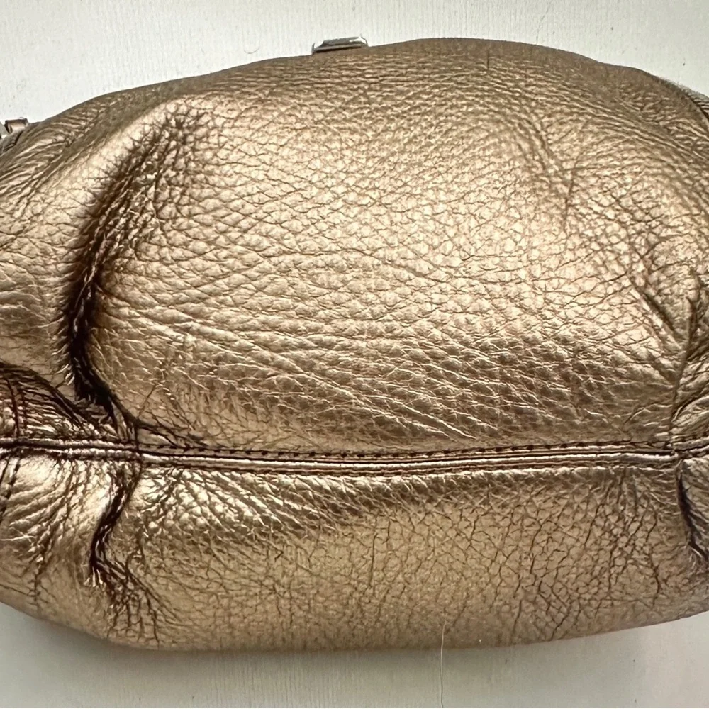 MICHAEL Michael Kors Metallic Gold Leather Hobo with Silver-Tone Hardware in GUC